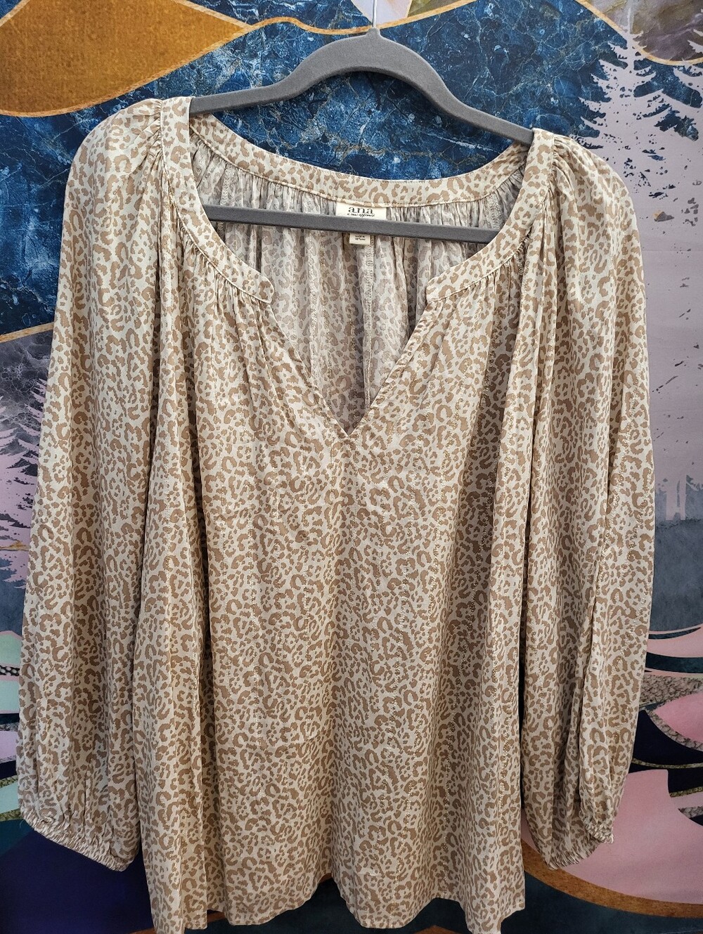 a.n.a Beige and Cream Leopard-Print Peasant Blouse